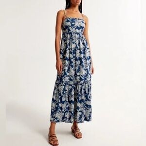 Abercrombie & Fitch Floral Blue and White Bow Maxi boho Dress Size  LT
